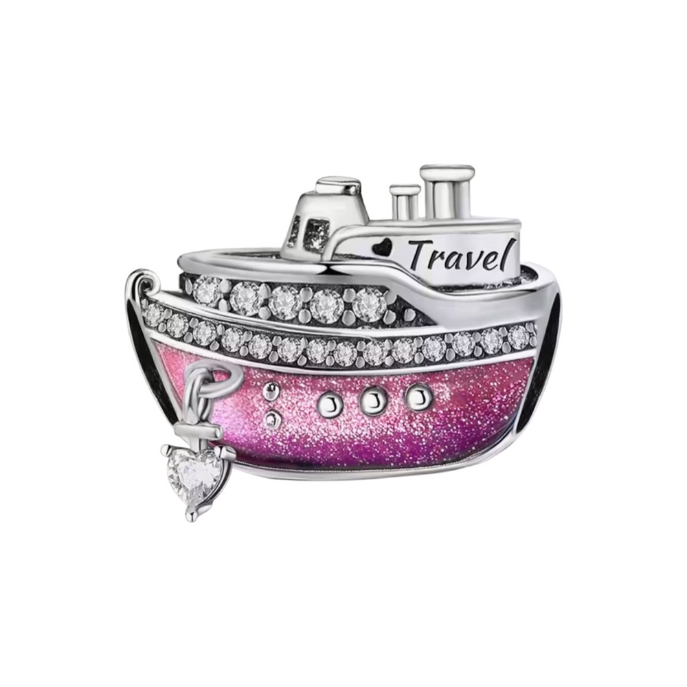 Silver Pink Cruise Ship Travel Charm Pandora Style
